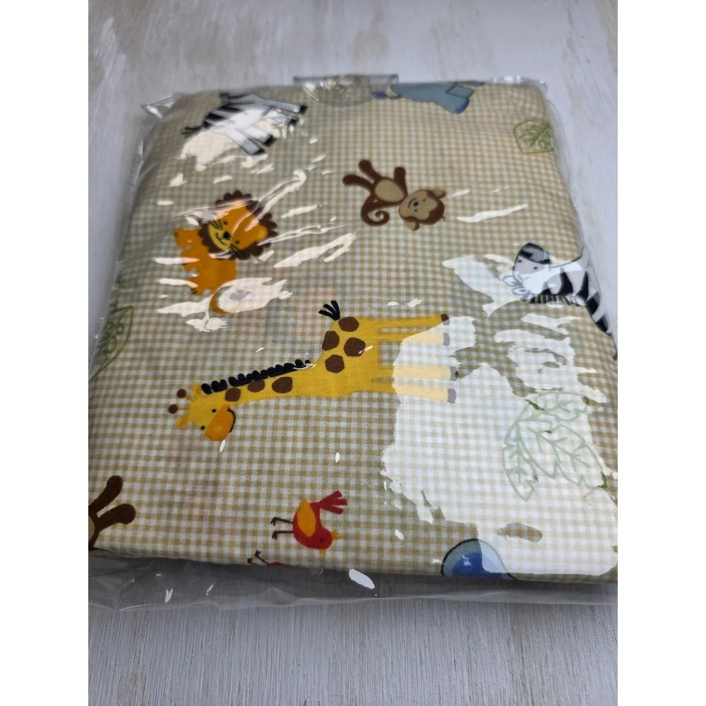 Safari Jungle Animal Fitted Crib Sheet Tan Gingham Lion Giraffe Zebra Nursery